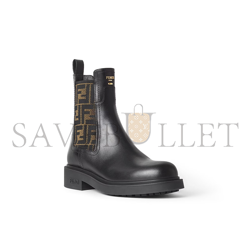 FENDI FILO BLACK LEATHER AND FF FABRIC BIKER BOOTS 8T8576A379F1TOG